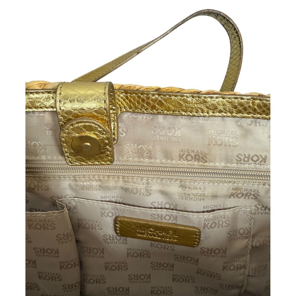 Michael Kors Hamilton Gold Woven Straw Basket Weave Shoulder Tote Bag - Picture 3 of 11